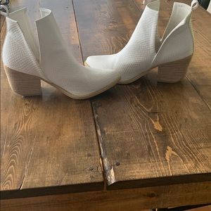White snakeskin booties